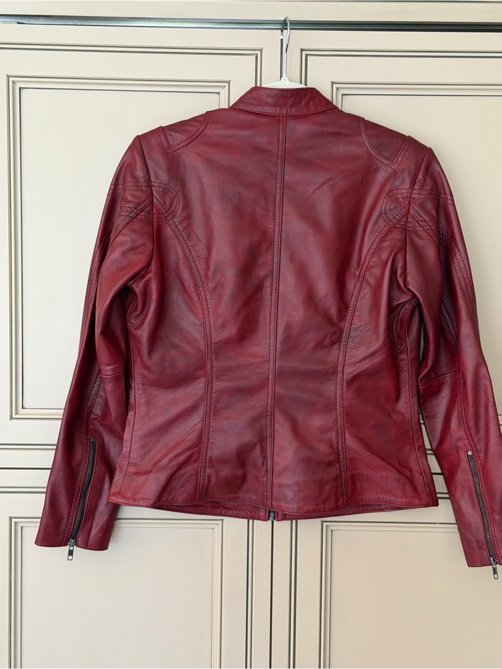 NWT 100% GENUINE LAMB NAPPA LEATHER Brick Lane Burgundy Red Moto Biker Jacket Sm - Picture 15 of 15